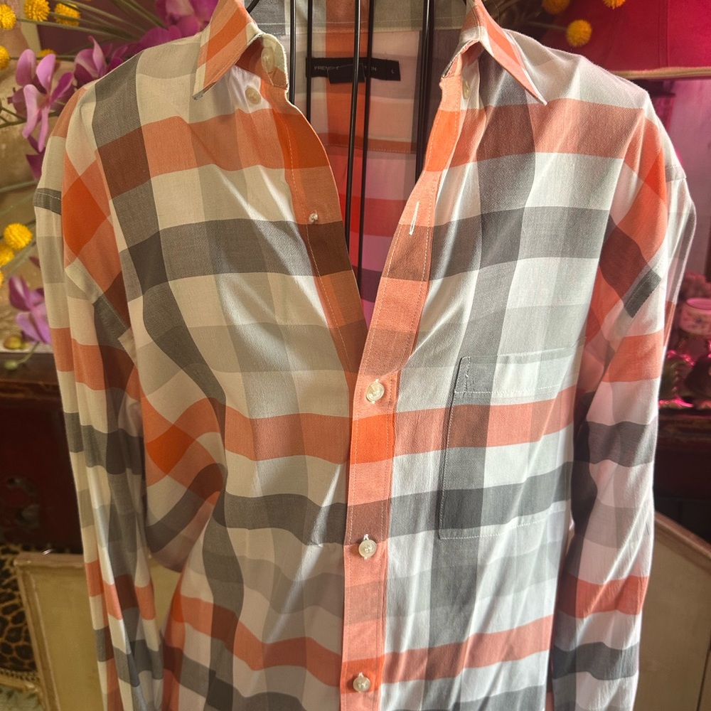 Men's Checkered Shirt - Orange, Gray, White
